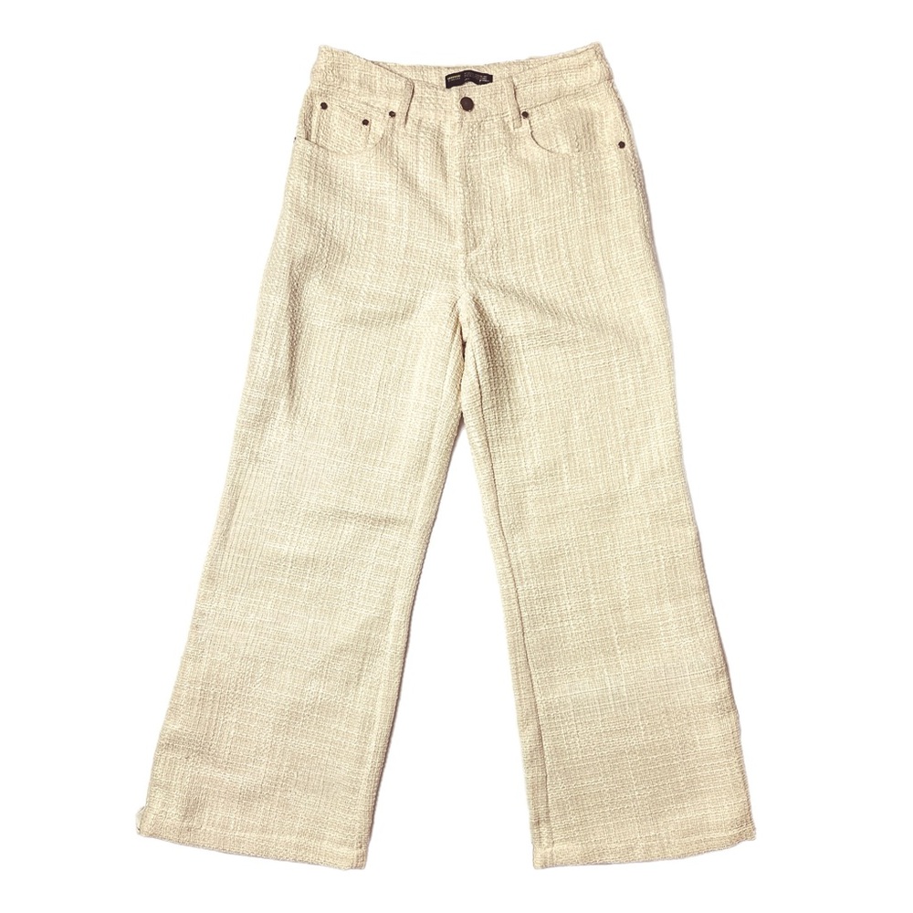 Finesse cream / ivory boucle tweed side leg trouser pants (S)